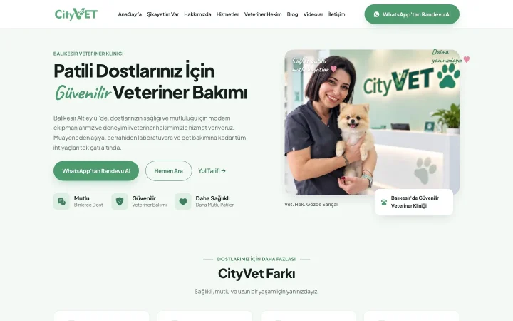 CityVet web sitesi ana sayfası
